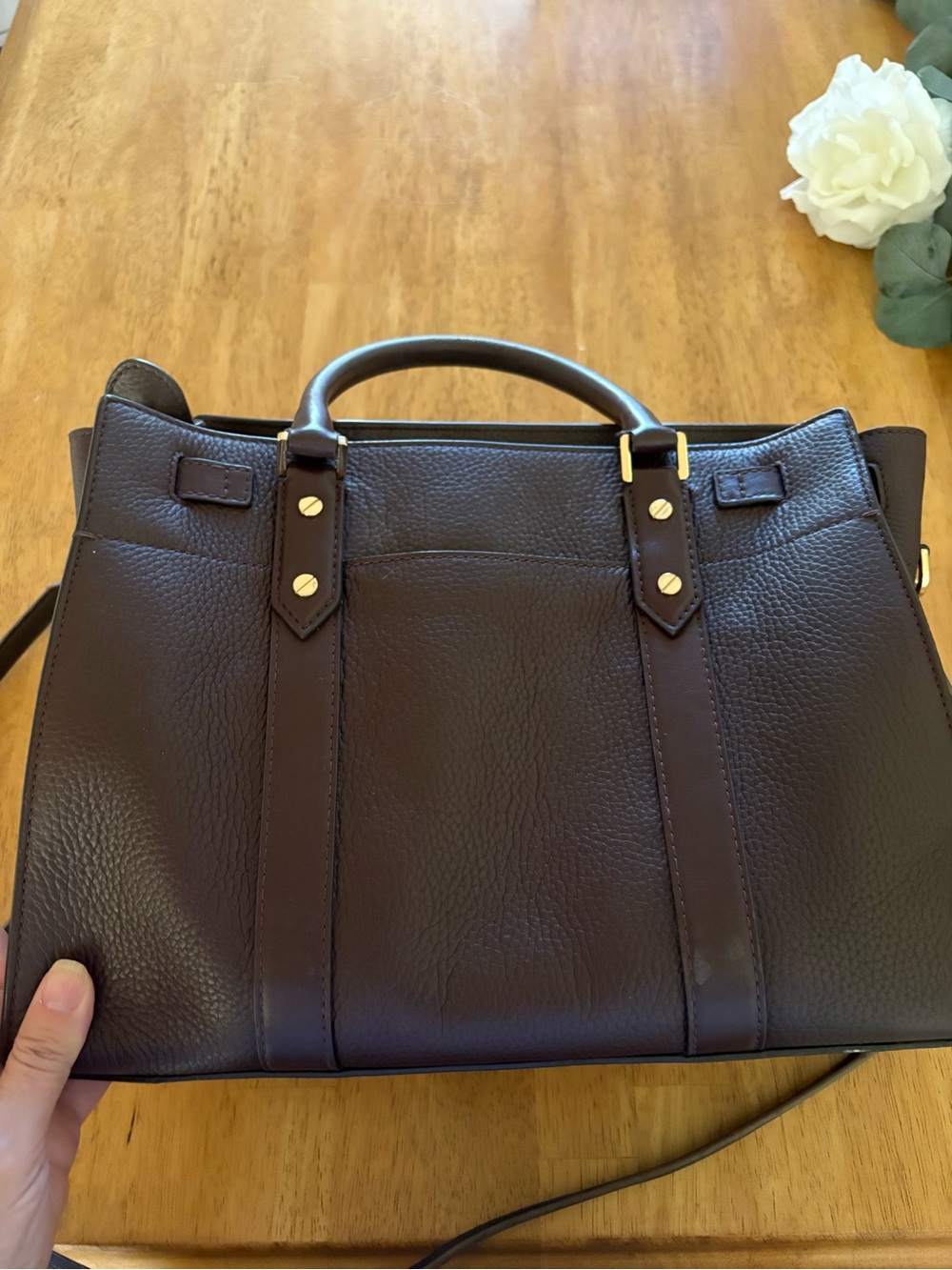 Michael Kors Dark Brown Leather Satchel with Gold Hardware - Picture 5 of 15